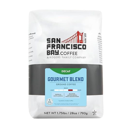 SF Bay Coffee DECAF Gourmet Blend 28 oz Bag, Ground Medium Roast, Swiss Water Process Decaffeinated