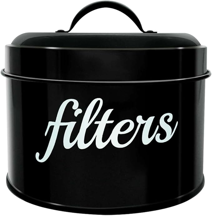 White Enamel Coffee Filter Holder with Lid - Rustic Farmhouse Distressed Coffee Bar Decor