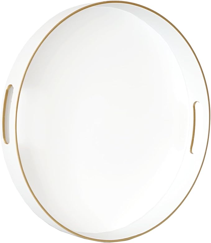 Gifturbo White Round Serving Tray,Decorative Serving Trays with Handles, Coffee Table Tray Ottoman Round Plastic Trays for Living Room, Bathroom