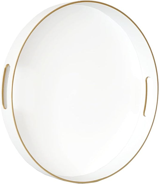Gifturbo White Round Serving Tray,Decorative Serving Trays with Handles, Coffee Table Tray Ottoman Round Plastic Trays for Living Room, Bathroom