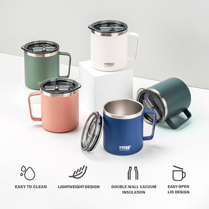 TYESO 14 oz Vacuum Insulated Mug Cup Stainless Steel Mug Coffee Mug with Lid Heat Insulation Cooling Direct Drip (Pink)