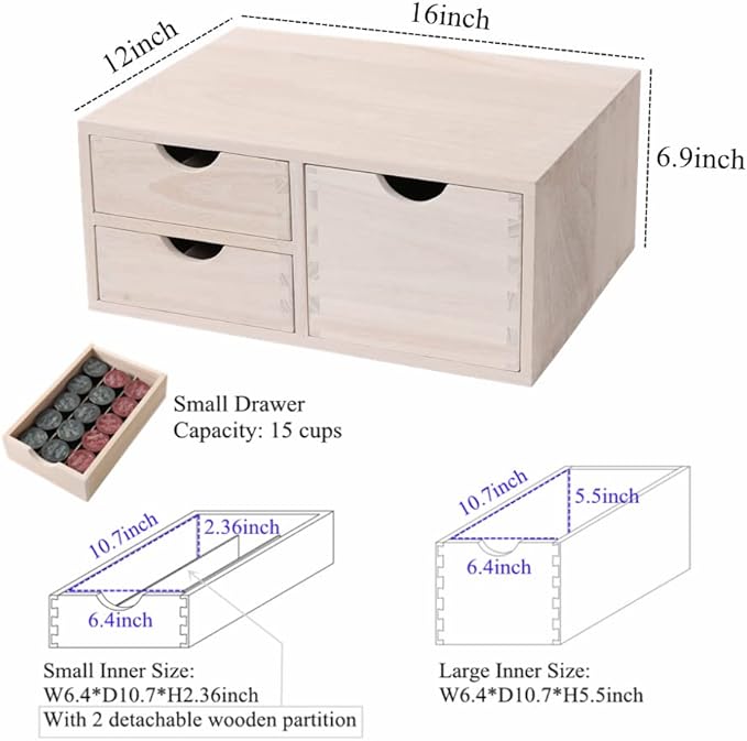 Kitchen Storage Organizer with 3 Drawers for Coffee Brew K Cup/Coffee Pod Holder - Office Organization Drawer for Desk, Multi-Purpose Mini Wood Cabinet Countertop Stand Shelf CF2D3C White
