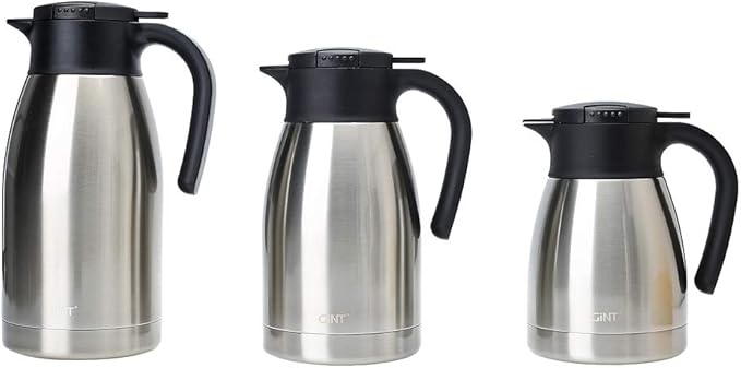 GiNT 51Oz Stainless Steel Thermal Coffee Carafe with Lid/Double Walled Vacuum Thermal Carafe / 12 Hour Heat Retention (Silver, 1.5L)