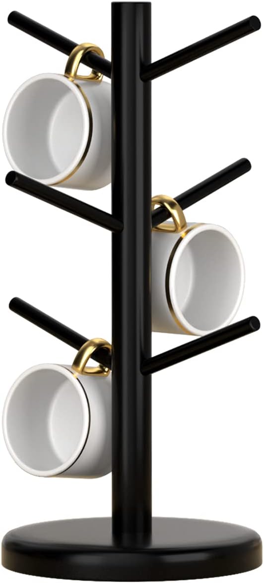 Dorhors Mug Holder Tree,Coffee Cup Holder with 6 Hooks, Wood Mug Rack for Counter,Coffee Bar Accessories and Orgnizer Station,Black
