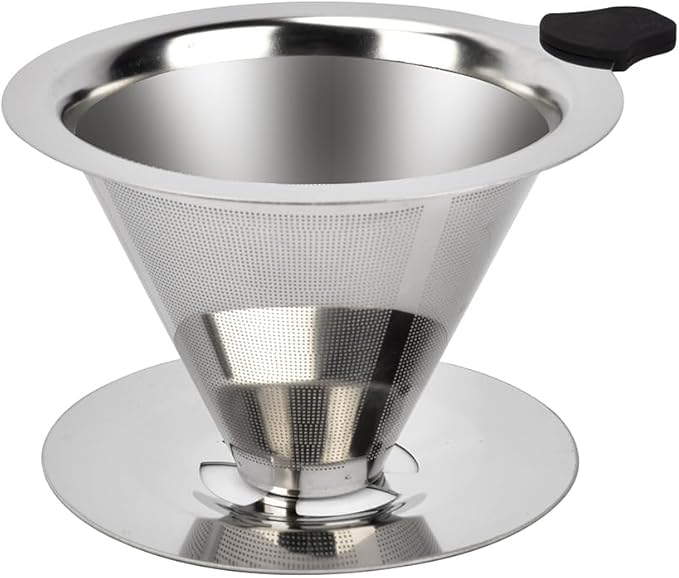 Stainless Steel Pour Over Coffee Dripper, Reusable Fine Mesh Filter for 1-2 Cups, Paperless Coffee Maker for Home, Travel, Camping