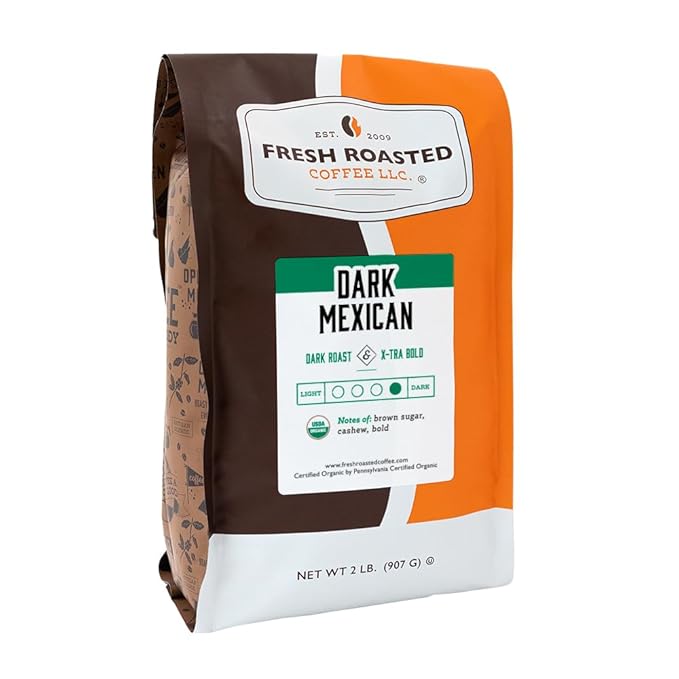Fresh Roasted Coffee, Organic Dark Mexican | Mold & Myco 3rd Party Tested, USDA Organic, Kosher | Dark Roast 2 lb (32 oz) Whole Bean