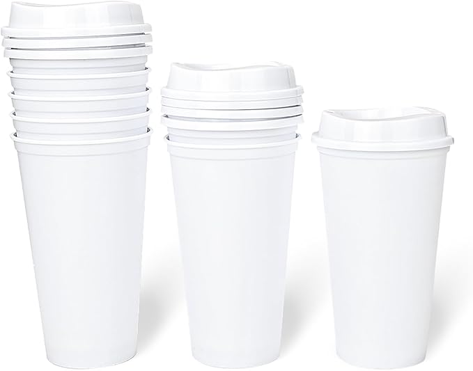 KMAKII 12 oz Reusable Coffee Cups with Lids 8 Pk, To Go Travel Cups, Hot or Cold Drinks, Dishwasher and Microwave Safe, White