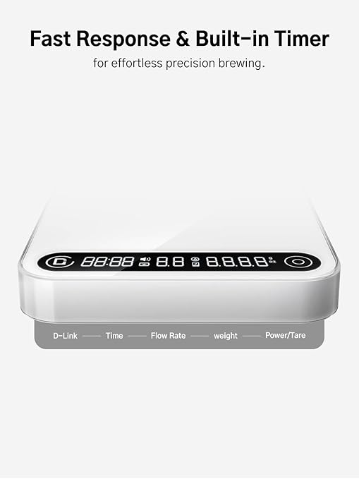 Digital Coffee Scale with Timer and Flow Rate Tracking, 0.1g Precision, 2kg Capacity, Rechargeable, Smart App Compatible, Ideal for Espresso and Pour Over Brewing