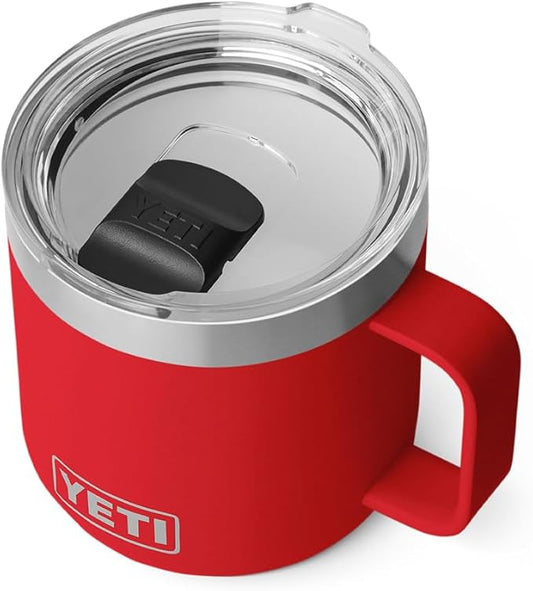 YETI Rambler 14 oz Ceramic Lined Stackable Mug, Vacuum Insulated, Stainless Steel with MagSlider Lid, Rescue Red