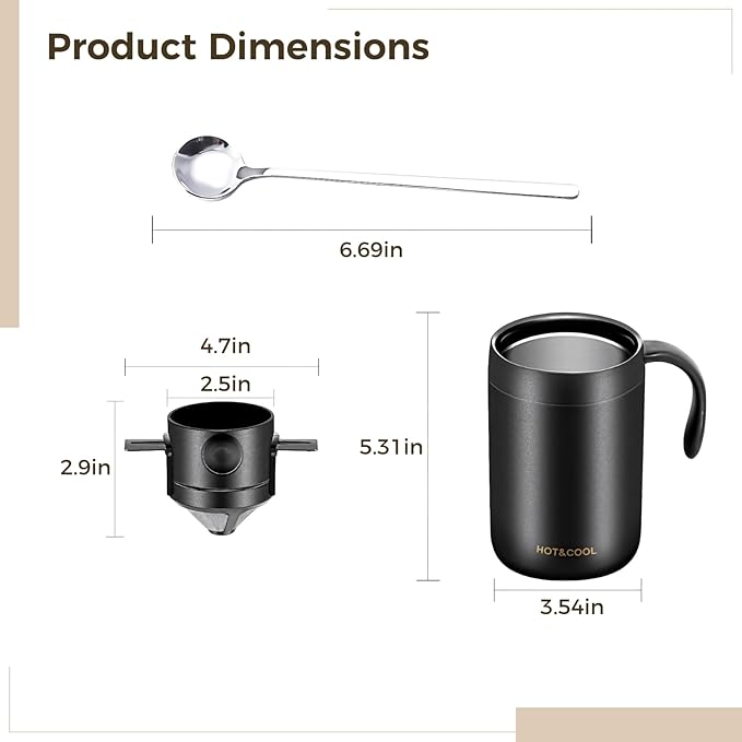 Camping Coffee Maker Pour Over Coffee Maker Set, 16oz Camp Pour Over Set, Pour Over Coffee Maker Camping, Includes Filter and Spoon, Portable Coffee Kit for Travel, Camping, Offices, Backpacking