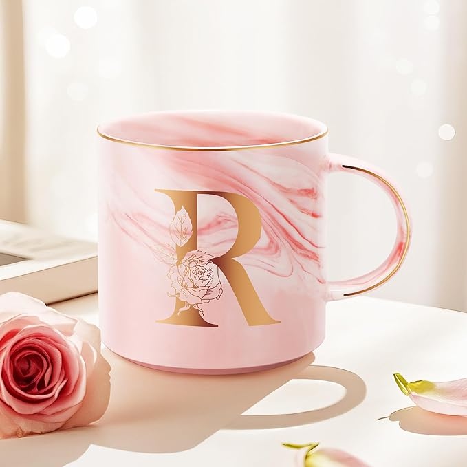 Personalized Gifts for Women Coffee Mug, Initial Customized Gift Monogrammed A-Z Coffee Mug 12 OZ, Christmas Anniversary Birthday Gifts for Women Mom Grandma Friend Sister Wife(R)