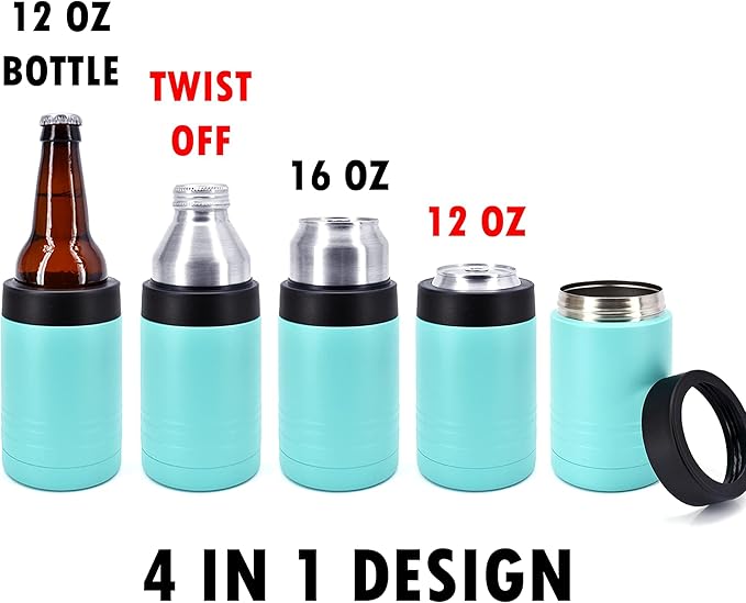 Clear Water Home Goods - 12 oz Stainless Steel Double Wall Vacuum Insulated Can or Bottle Beverage Cooler - Powder Coated Teal - 6 Pack