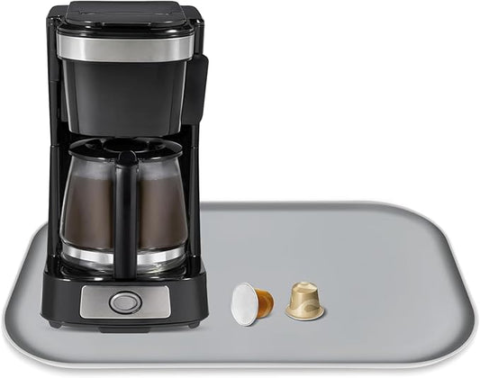 TOHONFOO Silicone Coffee Maker Mat with Lip, 17.4'' x 10.6'' Heavy Duty Coffee Maker Mat for Countertops, Coffee Tray Fit Under Coffee Machine Appliance Automatic Machines Espresso Accessory, Grey
