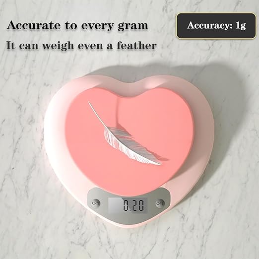 High Accuracy Digital Food Scale with Tare Function – Ideal for Kitchen, Coffee, Baking, and Food Prep – Measures in Grams and Ounces with Easy Unit Conversion (PinkHeart, 5kg)
