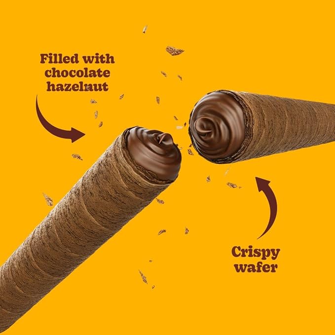 Bauducco Wafer Rolls, Chocolate Hazelnut, 14.1 oz (Pack of 2) - Crispy Cream-Filled Cookies - Gourmet Rolled Wafer Sticks - Premium Dessert Treat - Perfect for Coffee, Parties & Gift Baskets - Family Sharing Snack