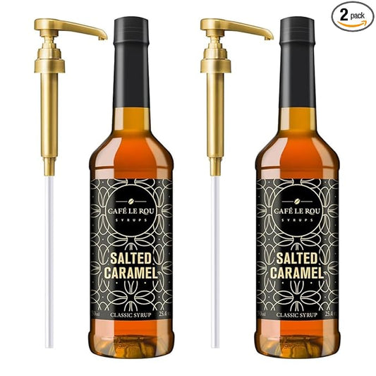 NEW Café Le Rou Salted Caramel Coffee Syrup 25.4 oz (Salted Caramel, 2-pack)*Includes 2 Syrup Dispensers*Flavoring Syrup for Tea and