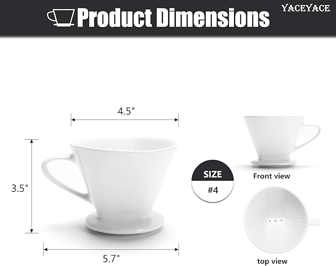 Pour Over Coffee Maker, Single White Ceramic Coffee Dripper with 3 Holes, Large Coffee Pour Over for Shop, Office, Home