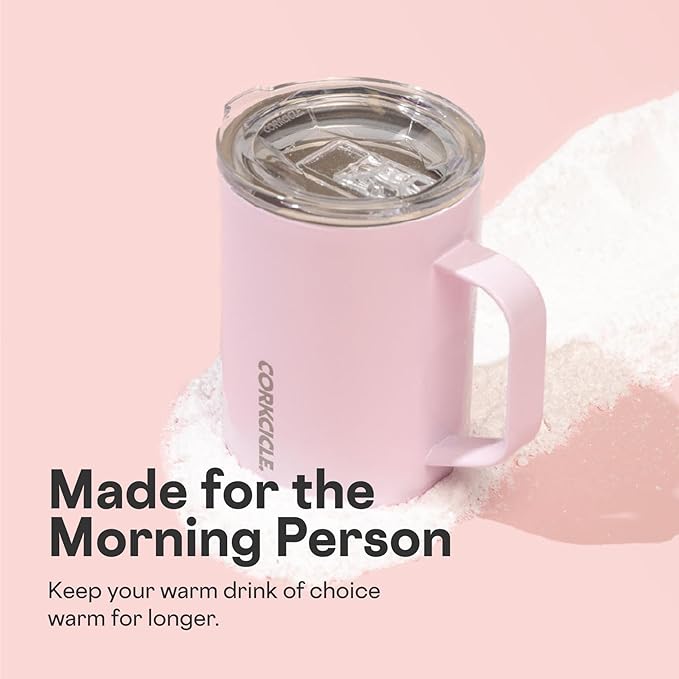 Corkcicle Classic Coffee Mug - Triple Insulated Stainless Steel for Travel - Shatter-Proof Lid - Keeps Drink Hot Over 3 Hours - Holiday Mug Gift - Great for Gifting Warmth - 16 oz - Powder Puff