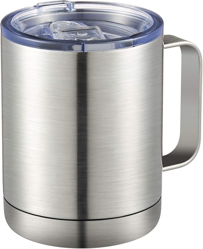 MEWAY 12oz Coffee Mug With Handle,Stainless Steel Insulated Travel Tumblers With Sliding Lid,Double Wall Vacuum Camping Cup for Hot & Cold Drinks Tea (Sliver,Set of 1)