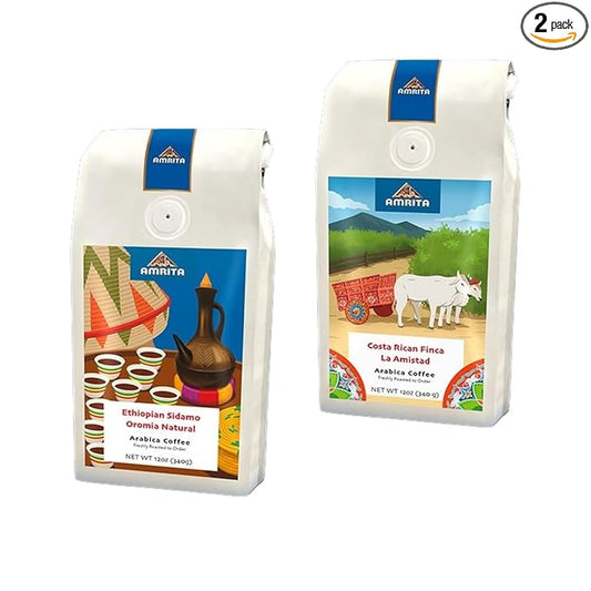 Bean Box Orlando Coffee Sampler, 2-Pack - Roasted by Amrita Certified Pure, Gourmet Arabica Coffee, Variety Pack - Freshly Ground