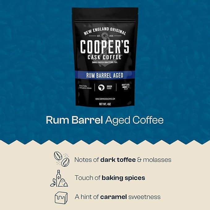 Bourbon Barrel Aged Coffee Whole Bean Set, 3 Bags - Single Origin Sumatra Whiskey, Ethiopian Rye, Rwanda Rum Roasted Coffee Beans, 12oz