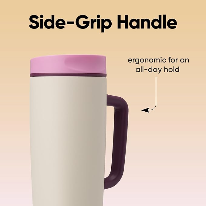 Owala SmoothSip Slider Stainless Steel Insulated Travel Mug with handle, 100% Leak Proof, For Hot and Cold Drinks, Travel Friendly with Sliding Lock Lid, 24 oz, BPA Free, Leak Proof, Pucker Up