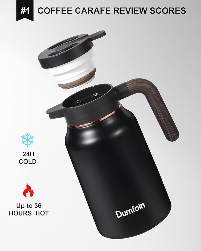 Carafes for Hot Liquids 51oz - 12 Hour Stainless Steel Thermal Coffee Carafe-Insulated Coffee Carafes For Keeping Hot/Cold Coffee, Tea, Water, 1.5 Liter Beverage Dispenser(Black)