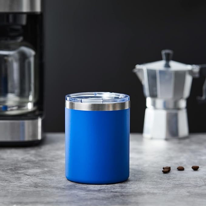 MEWAY 12 oz Lowball, Tumbler Stainless Steel Double Wall Vacuum Insulated Mug with Straw and Lid, Cleaning Brush ，Durable Powder Coated Insulated Coffee Cup for Cold & Hot Drinks (Navy,4 pack)