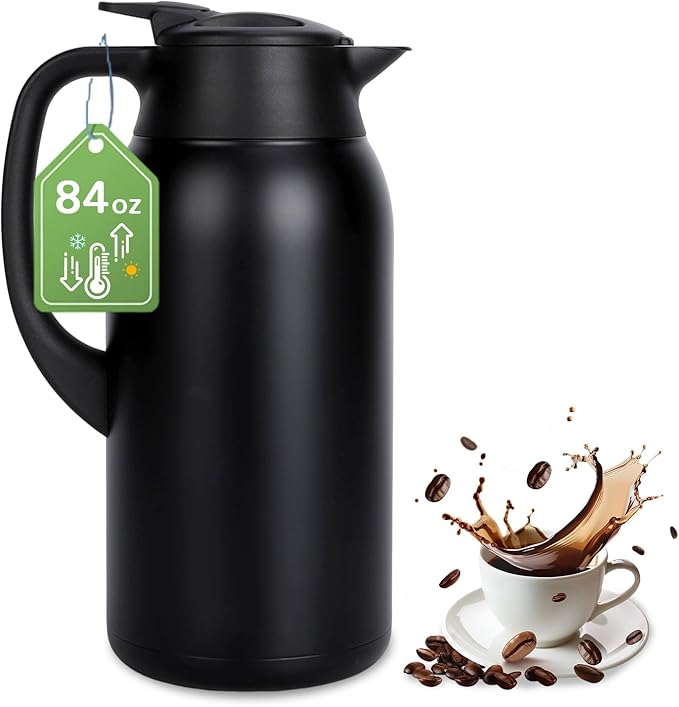 316Stainless Steel Coffee Carafe 84oz - 12 Hours Hot & 24 Hours Cold Large Capacity Coffee Server for Home/Office/Camping Black