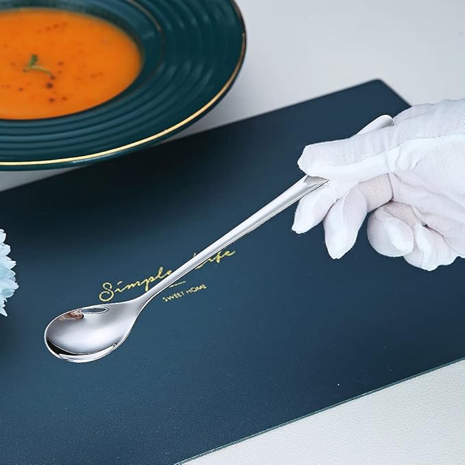 Premium Stainless Steel Coffee Stirrer Set, Long Handle, Ice Tea & Cream Spoons, Cocktail Stirrer - Set of 6 (Silver)