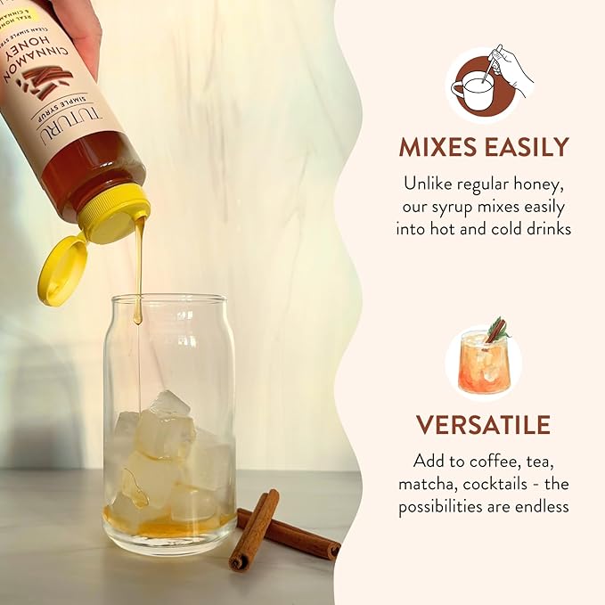 Cinnamon Honey Simple Syrup for Coffee, Cocktails, Tea, Matcha - Clean Simple Syrup with Real Cinnamon & Honey - 13.5 oz