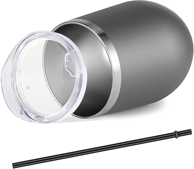 VEGOND Wine Tumblers Bulk 12 Pack, 12oz Stainless Steel Stemless Wine Glass with Lids and Straws, Double Wall Vacuum Insulated Tumbler Cup, Coffee Mug for Cold Hot Drinks