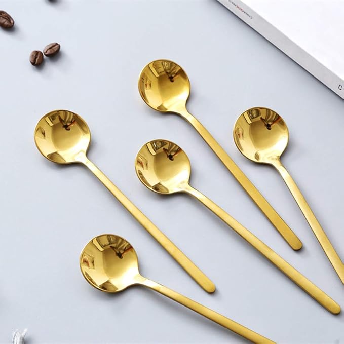 8 PCS Mini Coffee Spoons Teaspoons 5.3-Inch Matte Gold Frosted Handle Stainless Steel Tea Spoons for Coffee Tea Dessert Milk Ice Cream Cake Soup Ice Tea