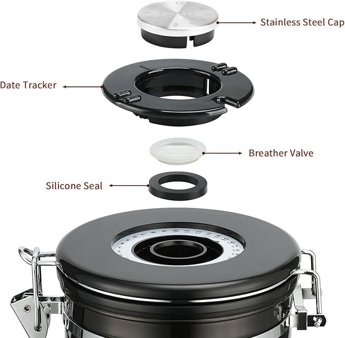 Coffee Canister, Airtight Coffee Container with Date Tracker Lid, Stainless Steel Canister for Kitchen Food Storage (Black-Copper, 22oz)