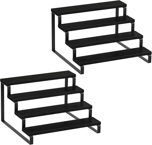 Giikin Wooden Display Stand Riser - Set of 2, 3 Tier Organizer Stand for Perfume, Cupcakes, Home & Shop, Black