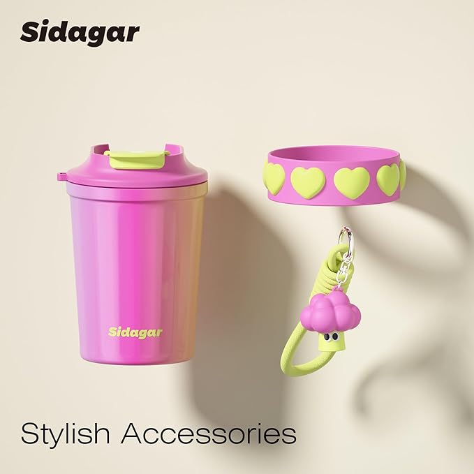 12 oz Travel Coffee Mug Spill Proof Leak Proof, Stainless Steel Thermal Coffee Cup with Lid, Resuable Cup for Hot and Cold, Portable Tumbler for Women, Rainbow