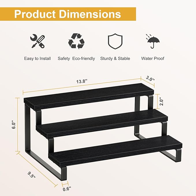 Giikin 3 Tier Display Stand Riser, Wooden Display Stand Perfume Organizer Stand Cupcake Stand Holder, Tiered Display Stand Risers Display Shelf for Home and Shop, Black