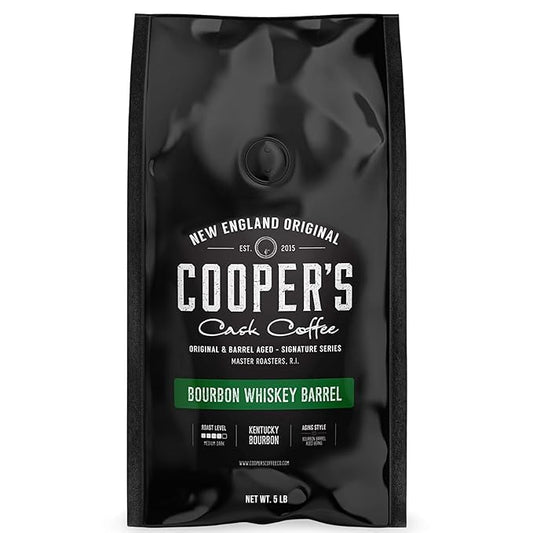 Bourbon Whiskey Barrel Aged Coffee - Whole Bean, Single Origin Grade 1 Colombian Aged in Kentucky Bourbon Whiskey Barrels - 5lb Bags