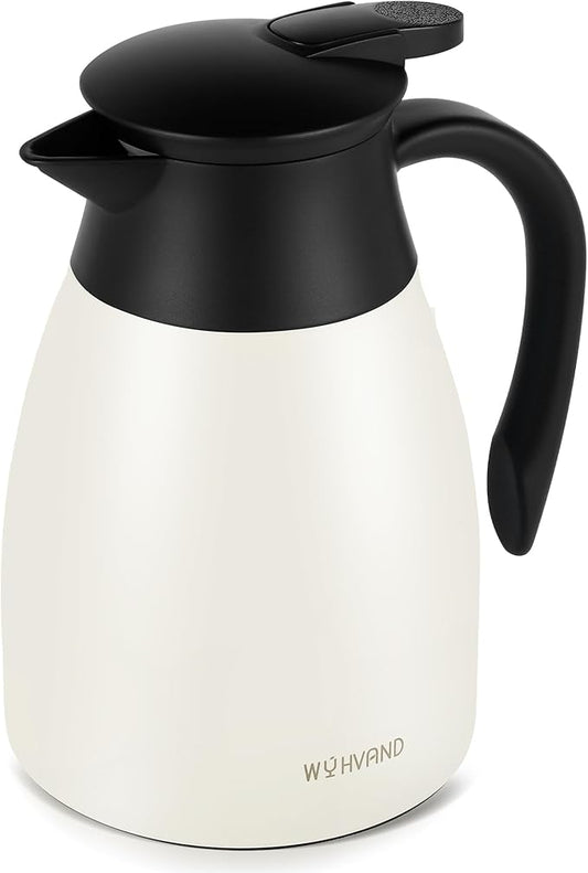 34 Oz Thermal Coffee Carafe, Stainless Steel Insulated Vacuum coffee crafts to keep coffee hot, 1 Liter Tea Water Coffee and Beverage Dispenser (Cream)