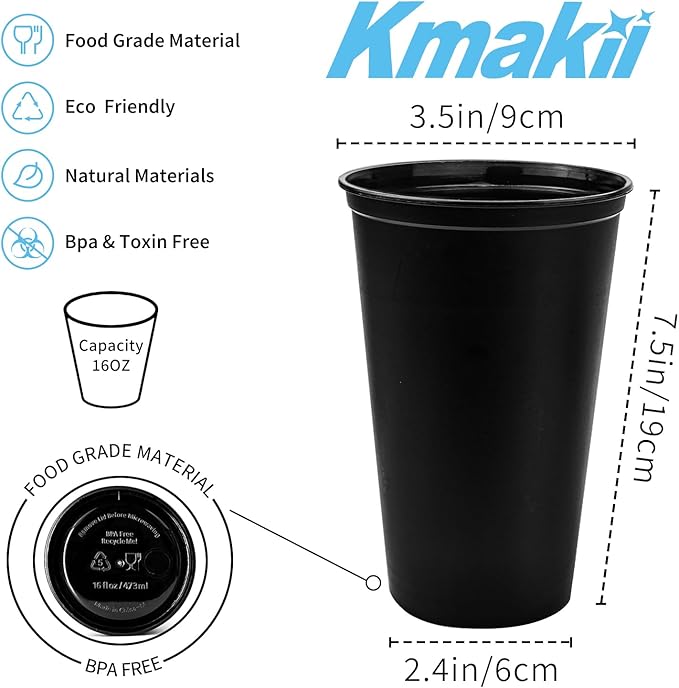 KMAKII 12 oz Reusable Coffee Cups with Lids 8 Pk, To Go Travel Cups, Hot or Cold Drinks, Dishwasher and Microwave Safe, Black