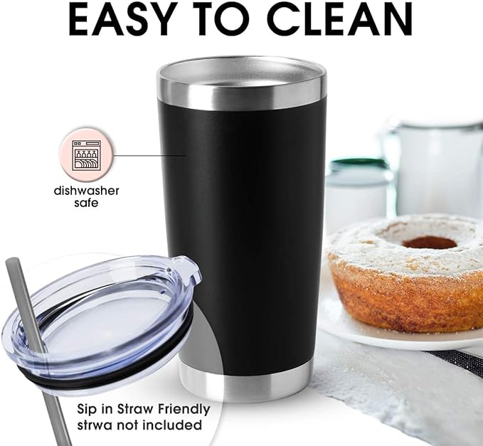 HASLE OUTFITTERS 20oz Tumblers Stainless Steel Mugs with Lid Double Wall Vacuum Insulated Coffee Cups for Cold & Hot Drinks (20oz-Black, 12 Pack)