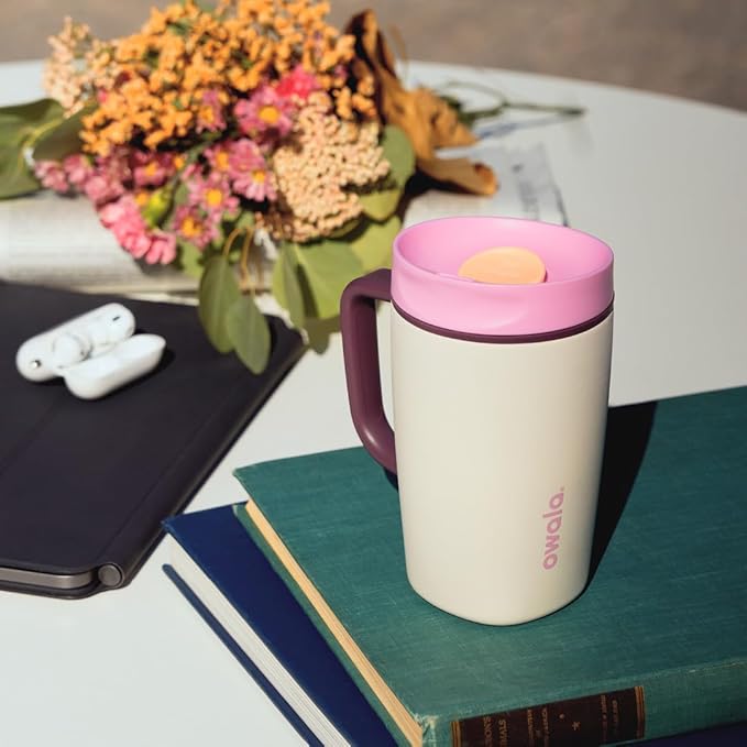 Owala SmoothSip Slider Stainless Steel Insulated Travel Mug with handle, 100% Leak Proof, For Hot and Cold Drinks, Travel Friendly with Sliding Lock Lid, 12oz, BPA Free, Leak Proof, Pucker Up