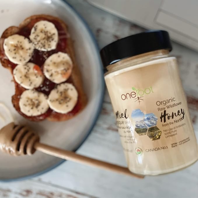 Oneroot 100% Organic Canadian Wildflower Honey - 17.6 Oz/1.1 Lbs, Unheated & Creamed - Nutrient-Rich, Natural Sweetener with Enzymes - Thick & Pure Raw Unfiltered Honey