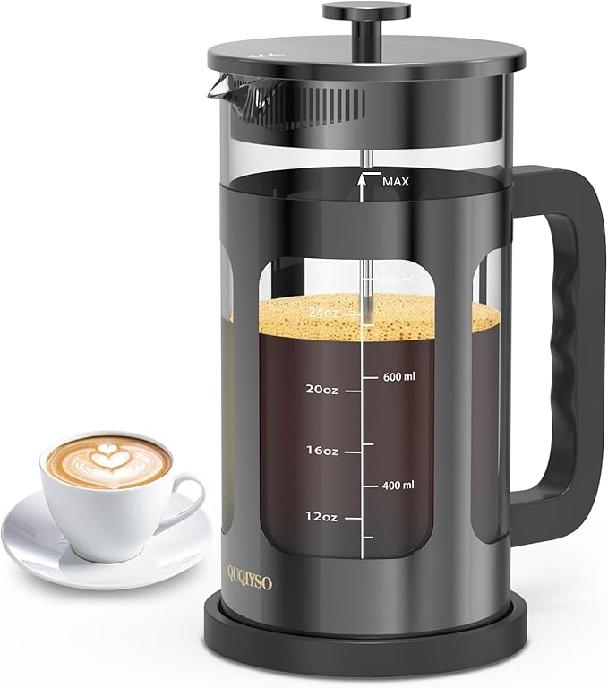 QUQIYSO French Press Coffee Maker 34oz 304 Stainless Steel French Press with 4 Filter, Heat Resistant Durable, Easy to Clean, Borosilicate Glass Coffee Press, 100% BPA Free Glass Teapot, Dark Pewter