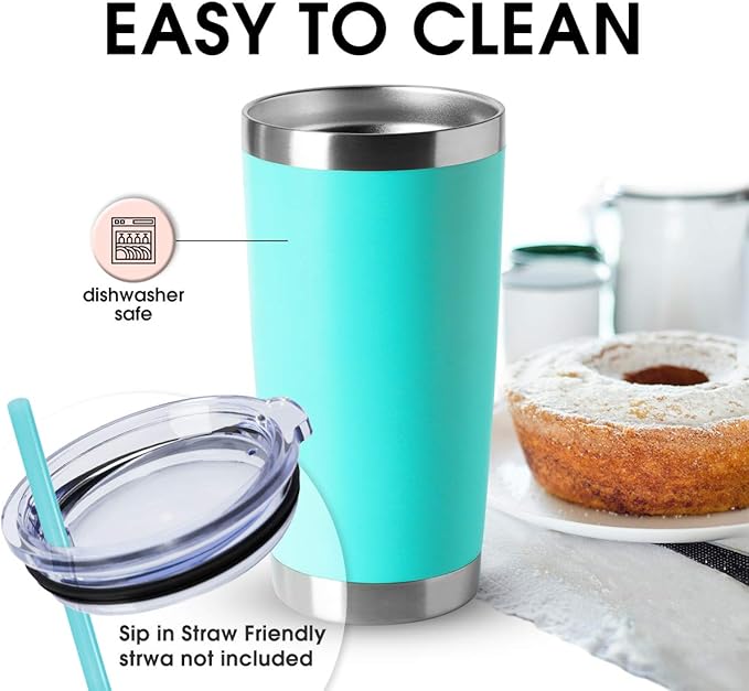 HASLE OUTFITTERS 20oz Tumblers Bulk Stainless Steel Cup with Lid Double Wall Vacuum Insulated Coffee Mug for Cold & Hot Drinks 1 Pack, Light Blue