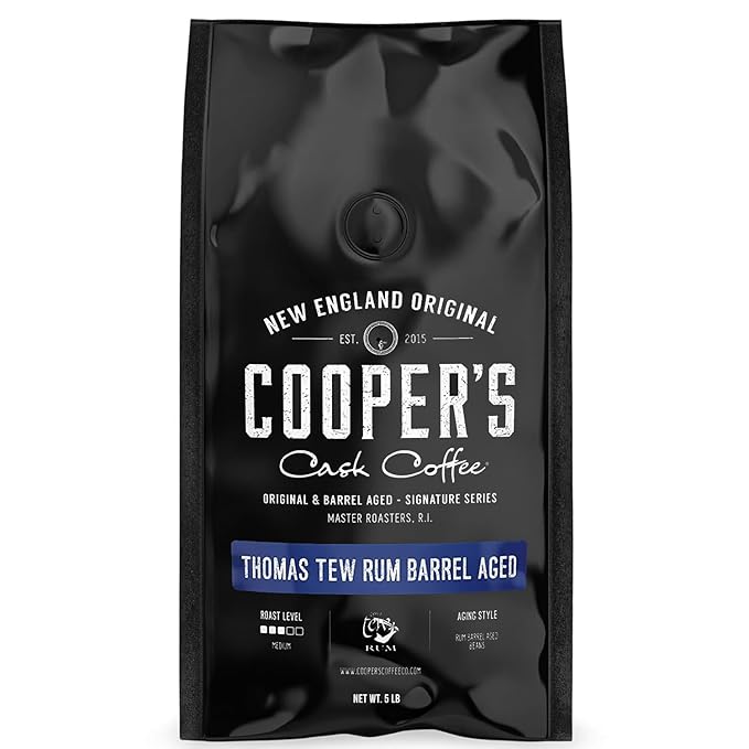 Rum Barrel Aged Coffee, Single-Origin Rwandan Beans Aged in Rum Barrels, Medium Roast Whole Bean, 5 lb