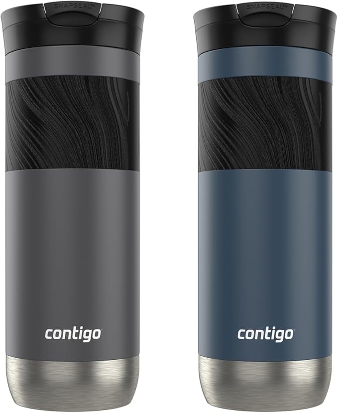 Contigo Byron 2.0 Stainless Steel Travel Mug with SNAPSEAL Lid and Grip, 20 oz, 2-Pack, Sake; Blueberry