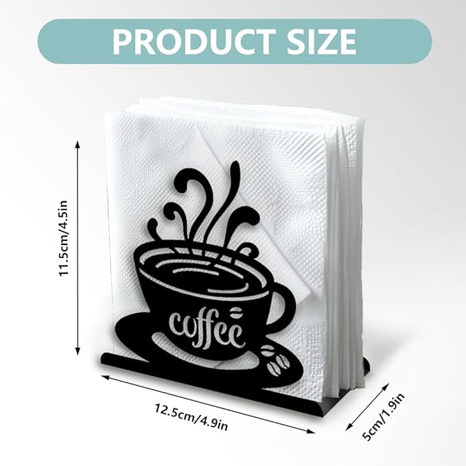 Coffee Cup Decorative Black Metal Napkin Holder for Cafe Bar Table, 4.9" x 4.9" x 1.9" Standing Napkin Holder for Home Kitchen Restaurant Picnic Party Coffee Bar Dining Room