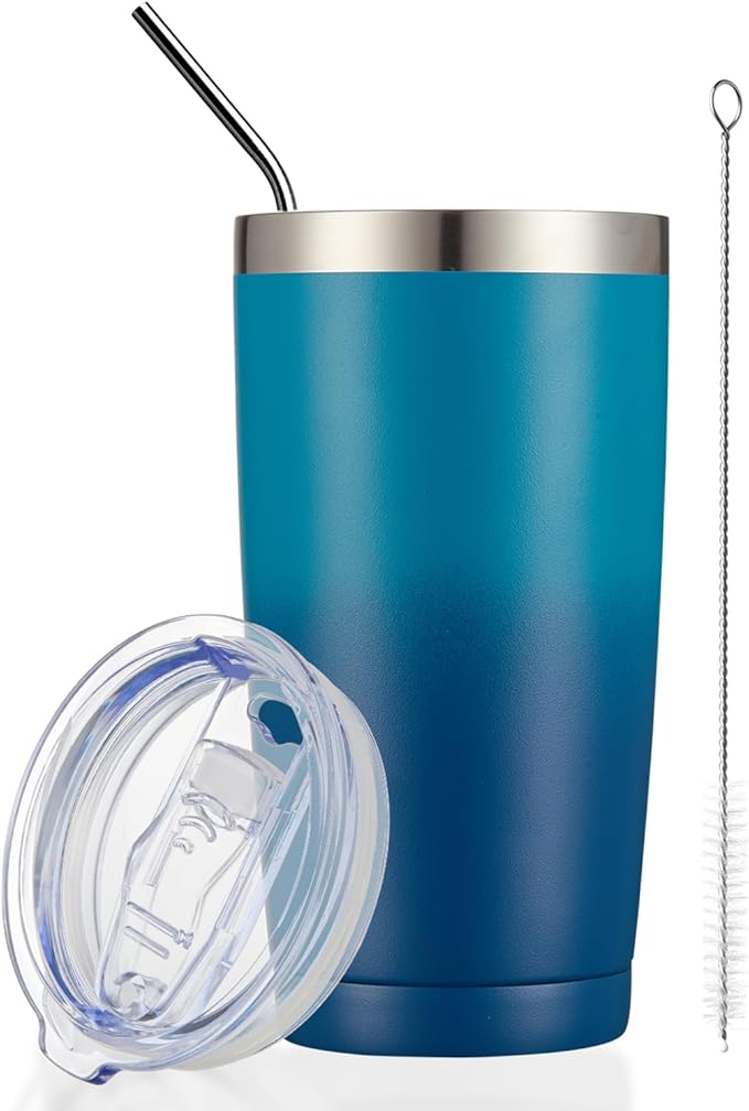 COMOOO 20oz Tumbler with Straw Stainless Steel Insulated Coffee Tumbler Cups Double Wall Vacuum Travel Coffee Mug with Splash Proof Sliding Lid for Hot Cold Drinks (Dark Night, 1 Pack)