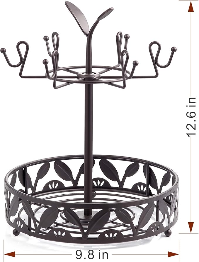 ALLCENER Mug Tree Countertop, Rotatable Mug Holder Stand with 6 Hooks for Coffee Bar Counter Cabinets and Kitchen Organizer